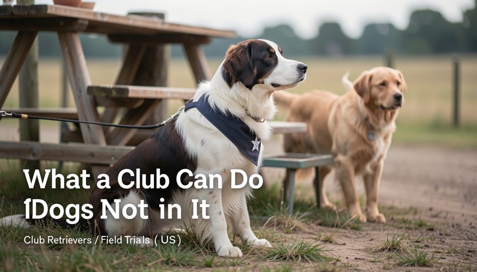 A shelter volunteer holding a leash on a kennel path while a retriever club member photographs a dog for an adoption listing
